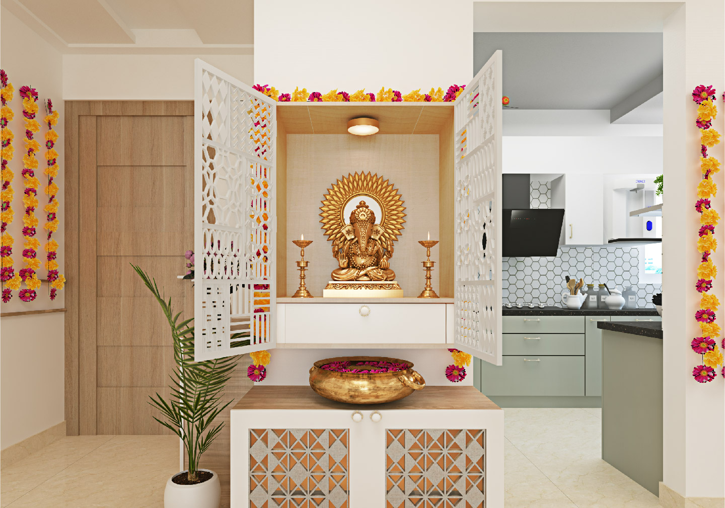 Wall-mounted pooja room design